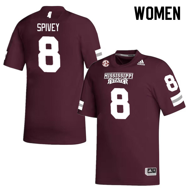 Women #8 Geor'quarius Spivey Mississippi State Bulldogs College Football Jerseys Stitched Sale-Maroo